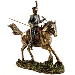 This spectacularly detailed statue of a Polish Uhlan from the Napoleonic period is made using a process known as cold cast bronze with an antique finish. Lance is removable for shipping. Read about the history of these Polish light cavalrymen.