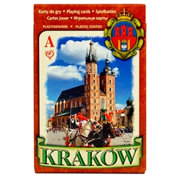 Beautiful deck of 55 playing cards made in Krakow, Poland on professional card stock paper and plastic coated.  Features scenes of Poland each described in 6 languages, Polish, English, German, French, Russian and Itialian.