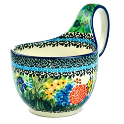 Polish Pottery 14 oz. Soup Bowl with Handle. Hand made in Poland. Pattern U2210 designed by Teresa Liana.