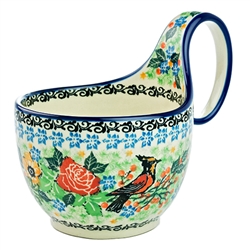 Polish Pottery 14 oz. Soup Bowl with Handle. Hand made in Poland. Pattern U3738 designed by Maria Starzyk.