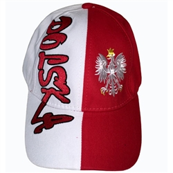 Stylish red and white cap with an embroidered Polish Eagle. Features an adjustable cloth and metal tab in the back. Designed to fit most people.