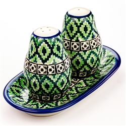 Polish Pottery 7" Salt and Pepper Set. Hand made in Poland. Pattern U732 designed by Honorata Kedzierska.