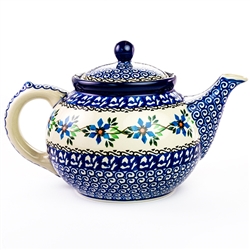 Polish Pottery 40 oz. Teapot. Hand made in Poland and artist initialed.