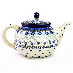 Polish Pottery 40 oz. Teapot. Hand made in Poland and artist initialed.