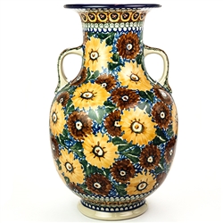 Polish Pottery 12" Grecian Style Vase. Hand made in Poland. Pattern U585 designed by Maryla Iwicka.