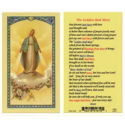 Polish Art Center - Golden Hail Mary - Holy Card.  Plastic Coated. Picture and prayer is on the front, text is on the back of the card.