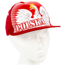 Stylish red cap with silver and white thread embroidery. The cap features a silver Polish Eagle with gold crown and talons. Features an adjustable cloth and metal tab in the back. Designed to fit most people.