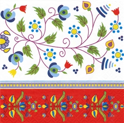 Colorful Kashubian floral design.  Three ply napkins with water based paints used in the printing process