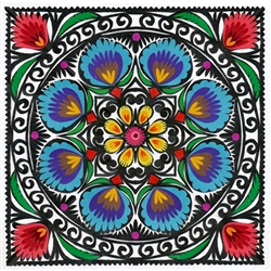 Our Polish paper cuts are made by folk artists in the Lowicz area of central Poland. Each paper cut-out is hand made using sheep sheers to form the designs. The designs from the Lowicz area are with rooster, flower or geometric motifs.