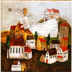 This charming artistic wall tile will surely brighten up your kitchen. The unique artwork on this wall hanging tile will make for an excellent gift. Featuring the art work of Polish artist Dominika Stawarz-Burska from Bochnia, Poland. This high quality wa