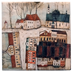 This charming artistic wall tile will surely brighten up your kitchen. The unique artwork on this wall hanging tile will make for an excellent gift. Featuring the art work of Polish artist Dominika Stawarz-Burska from Bochnia, Poland. This high quality wa