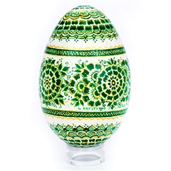 This beautifully designed goose egg is hand painted by master folk artist Krystyna Szkilnik from Opole, Poland. The painting is done in the traditional style from Opole. Signed and dated (2017) by the artist. Eggs are blown and can last for generations.