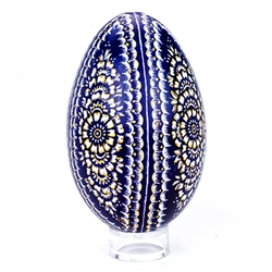 This beautifully designed goose egg is hand painted by master folk artist Krystyna Szkilnik from Opole, Poland. The painting is done in the traditional style from Opole. Signed and dated (2017) by the artist. Eggs are blown and can last for generations.