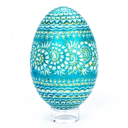 This beautifully designed goose egg is hand painted by master folk artist Krystyna Szkilnik from Opole, Poland. The painting is done in the traditional style from Opole. Signed and dated (2017) by the artist. Eggs are blown and can last for generations.