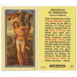 St. Sebastian - Holy Card.  Plastic Coated. Picture is on the front, text is on the back of the card.