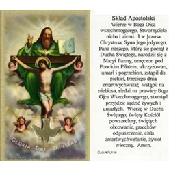 Apostles' Creed - Polish - Sklad Apostolski - Holy Card Plastic Coated. Picture is on the front, Polish text is on the back of the card. Note: the plastic is slightly 'wrinkled' around the medallion which is not meant to be removed.