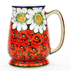 Polish Pottery .75 L Stein. Hand made in Poland. Pattern U4725 designed by Teresa Liana.