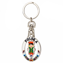 Colorful Polish Metal Keychain and clip with swivel center. Size approx 3.5" x 1.25"