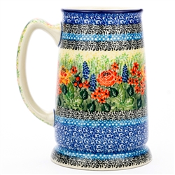 Polish Pottery .5 L Stein. Hand made in Poland. Pattern U4779 designed by Teresa Liana.