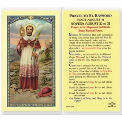 St. Raymond - Holy Card.  Holy Card Plastic Coated. Picture is on the front, text is on the back of the card.