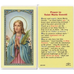 St. Maria Goretti - Holy Card.  Holy Card Plastic Coated. Picture is on the front, text is on the back of the card.