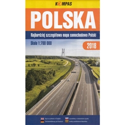 Large color folding automobile road map of Poland. Printed in 2018. Size approx 42" x 35"
