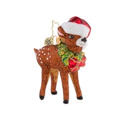 Just peeking out from beneath his Kris Kringle cap, this spotted fawn wearing his holly wreath is keeping a close eye on the calendar. Is it Christmas Eve yet?