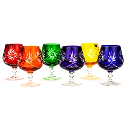 Genuine brilliant Polish 24% lead crystal hand cut with a pinwheel design in a stunning set of (6) different colors.