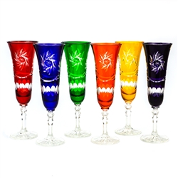 Stemmed Multi-Color Crystal Tulip Champagne Glasses - Set of (6)