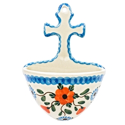 Polish Pottery 5.5" Holy Water Font. Hand made in Poland and artist initialed.