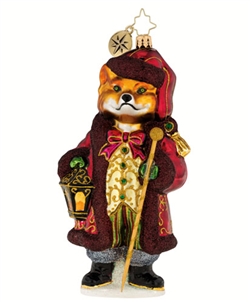 This dapperly dressed fox in his embroidered coat and green striped trousers tells a tale of stylish European antiquity--his lantern and cane at the ready.