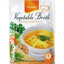 Adamba Polish Style Vegetable Broth Soup is delicious and easy to make. Instructions in English and Polish.  Makes 4 cups of soup.  Add your own noodles.