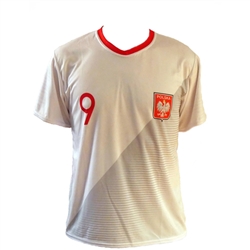 World Cup Soccer is back!  Poland's best player is Robert Lewandowski wearing the #9.  100% polyester.  FYI....Polish sizes run small so we suggest ordering one size larger than your US size.