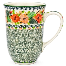 Polish Pottery 17 oz. Bistro Mug. Hand made in Poland. Pattern U4799 designed by Teresa Liana.