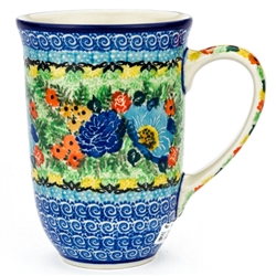 Polish Pottery 17 oz. Bistro Mug. Hand made in Poland. Pattern U4683 designed by Teresa Liana.