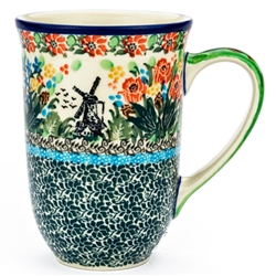 Polish Pottery 17 oz. Bistro Mug. Hand made in Poland. Pattern U3523 designed by Teresa Liana.