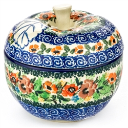 Polish Pottery 5" Apple Baker. Hand made in Poland. Pattern U3775 designed by Maria Starzyk.