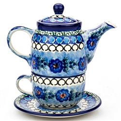 Polish Pottery 16 oz. Personal Teapot Set. Hand made in Poland. Pattern U488 designed by Anna Pasierbiewicz.