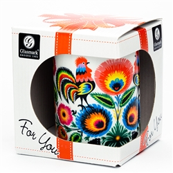 This colorful ceramic mug features beautiful Polish paper cut art. Hand wash only. Made In Poland. 300ml/10oz capacity.