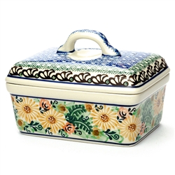 Polish Pottery 5.5" Butter Box. Hand made in Poland. Pattern U1742 designed by Zofia Spychalska.