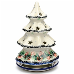 Polish Pottery 7" Votive Christmas Tree. Hand made in Poland and artist initialed.