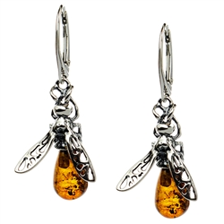 Unique set of sterling silver and amber honey bee earrings.