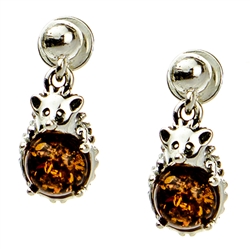 Charming sterling silver hedgehog earrings with honey amber tummy. Size approx .6" x .25".
