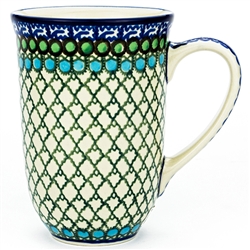 Polish Pottery 17 oz. Bistro Mug. Hand made in Poland. Pattern U72 designed by Teresa Liana.