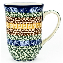 Polish Pottery 17 oz. Bistro Mug. Hand made in Poland and artist initialed.