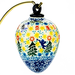 Polish Pottery 4" Christmas Ornament. Hand made in Poland. Pattern U4173 designed by Jolanta Okraska.