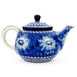 Polish Pottery 30 oz. Teapot. Hand made in Poland. Pattern U423 designed by Zofia Spychalska.