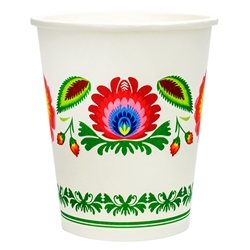 Polish paper cups featuring a traditional Polish papercut pattern. Perfect way to highlight a Polish floral design at school, home, picnic etc.
Set of 8 in a pack. Each cup holds 250ml - 8.5oz. Good for hot or cold beverages.