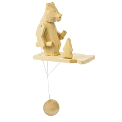 Wooden spin toy from Russia that will bring smiles to all who try it! This bear is getting some serious exercise! A perfect example of an old fashioned action toy.