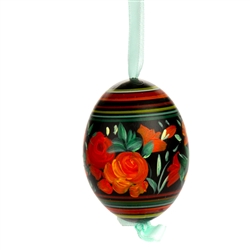 This beautiful hand painted duck egg comes ready to hang. The eggs have been emptied and strung through with ribbon for hanging. No two eggs are exactly alike and ribbon colors vary as well.